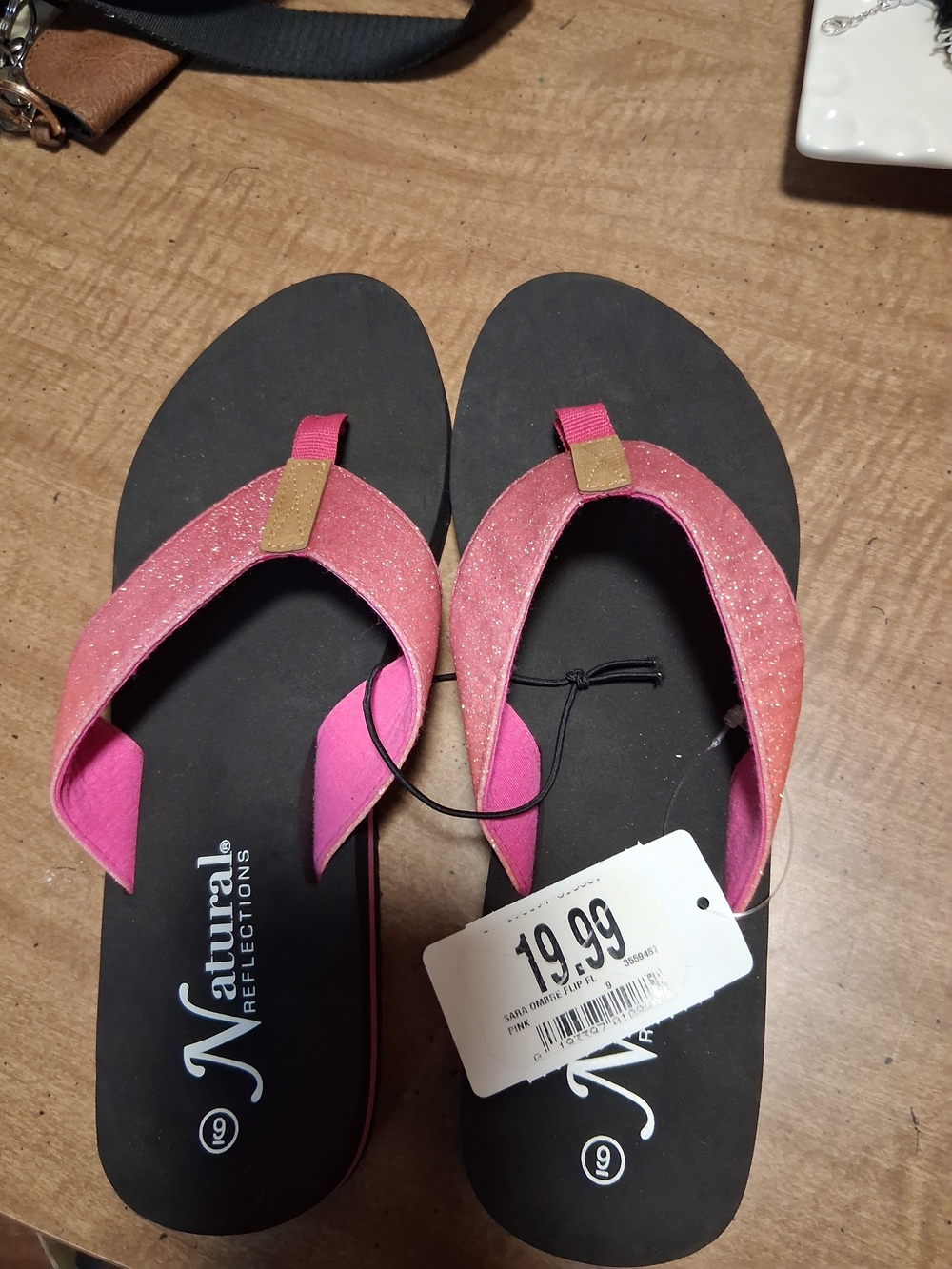 Natural Reflections Pink Glitter Thong Sandals for Women